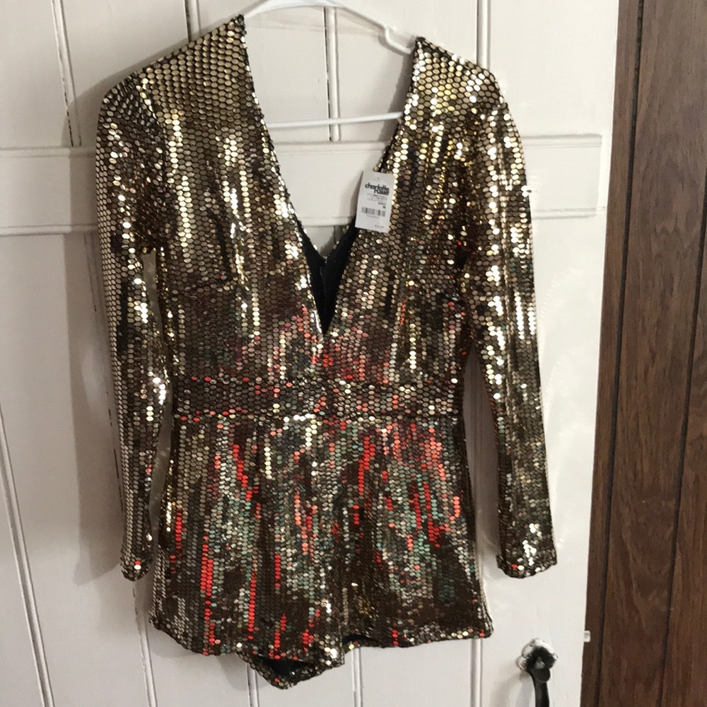 Gold long sleeve romper